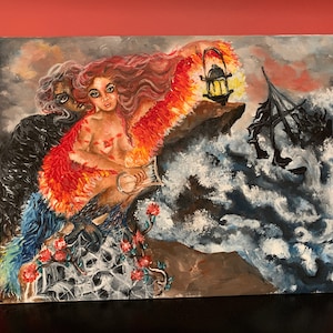 Personalized art print bird sirens, greek mythology fantasy art, hand painted halloween gift ancient folk lore room decoration wall art