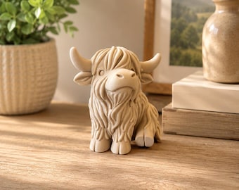 3D Printed Highland Cow Figurine | Rustic Farmhouse Shelf Decor Accent