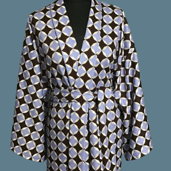 UK Handmade Heavy Warm 60’s Print kimono robe House Coat Rare Couture Only 1