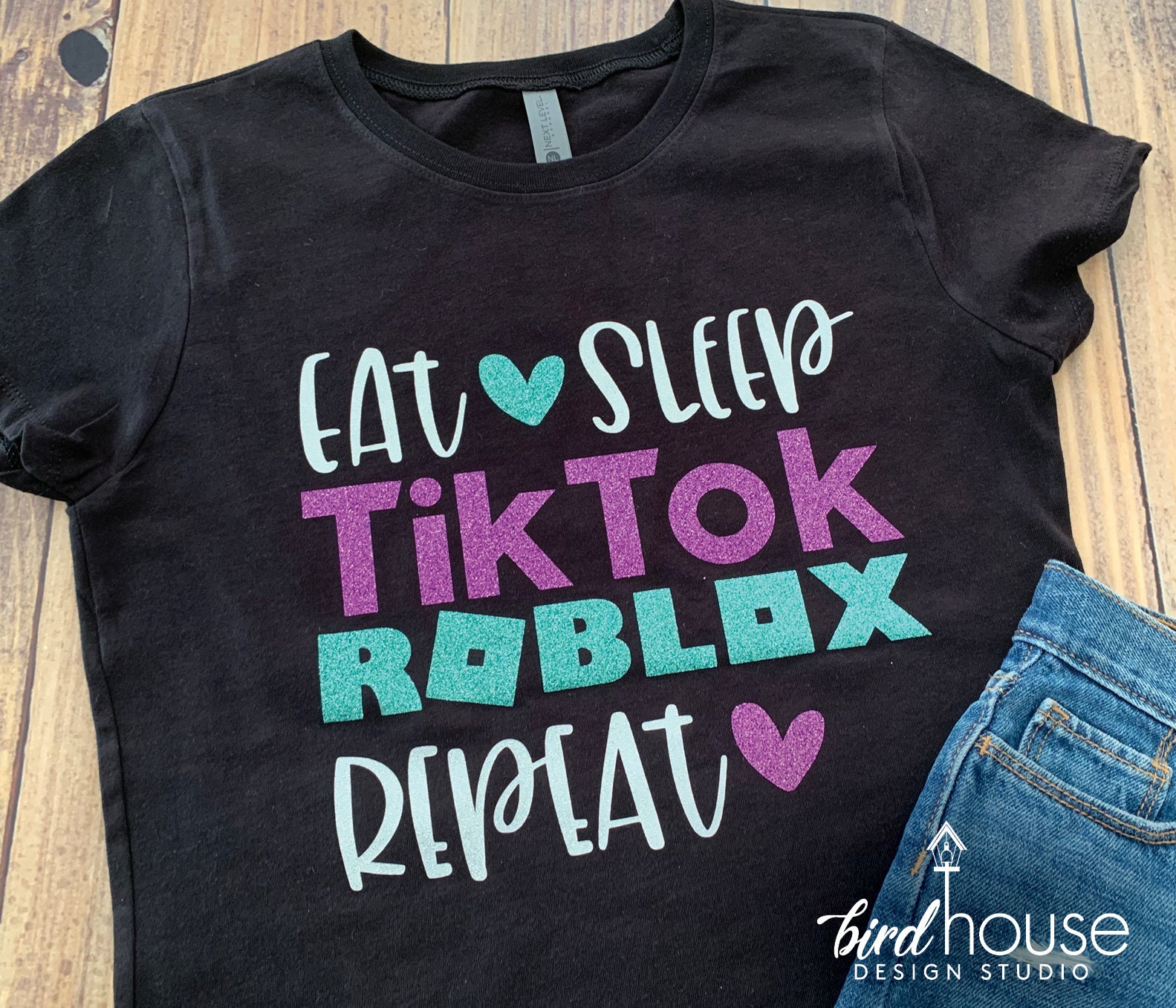 Eat Sleep Tiktok Roblox Repeat Shirt Cute Glitter Tee For Etsy - roblox sparlkling ears