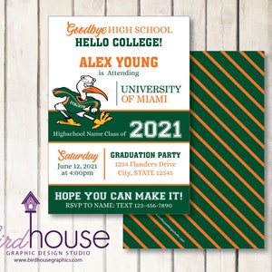 Goodbye High School Hello College Invitation, Graduate from ANY SCHOOL University, Custom Graduation Gators, Miami, Penn State, Rhode Island