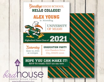 Goodbye High School Hello College Invitation, Graduate from ANY SCHOOL University, Custom Graduation Gators, Miami, Penn State, Rhode Island