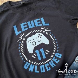 Gamer Birthday Shirt, Video Games, Any Age and 2 Colors, Any Controller, Cute Neon Party Theme, Level Unlocked, Custom personalized shirts