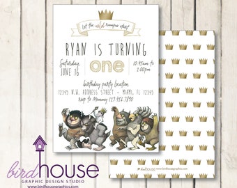 Where the Wild Things Are Invitation, Cute First Birthday Invite, Baby is Turning One, ANY AGE, Personalized, Party Themes, Digital Invite