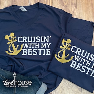 Cruising With My Bestie, Personalized ANY NAME, Disney Cruise Shirt, Matching Group Tees, Family Birthday, Anniversary Hubby Wifey MomDad