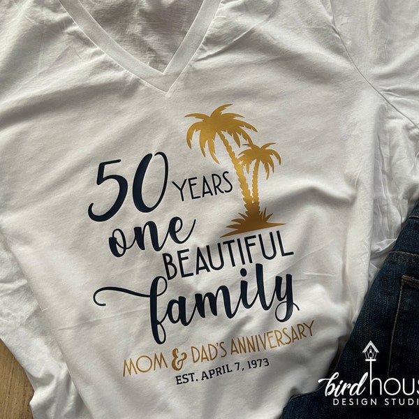 Anniversary One Beautiful Family Cruise Group Shirt, Palm Tree, Personalized Matching Tees, Custom Any year 50, 40, 30, 25, 20 Family trip