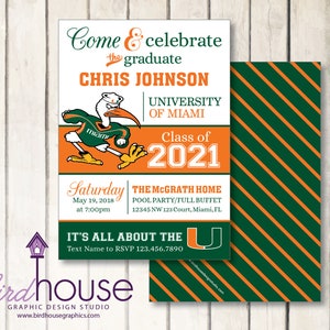 University Miami Graduation Invitation Graduate Digital, Custom ANY SCHOOL, Custom Invite University, High School, College, Penn State, FIU