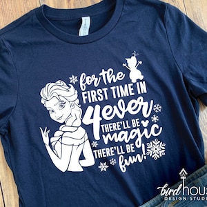 Elsa, For the first time in 4 Ever Birthday Shirt, Cute Disney 4th Bday graphic tee, Frozen, Olaf, Matching family shirts, Custom any color