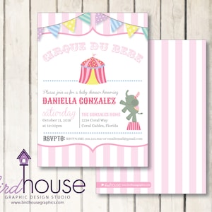 Cirque Circus Baby Shower Birthday Invitation, Cute Digital Invite