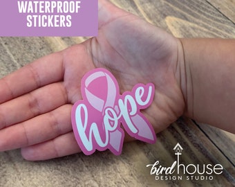 Hope Breast Cancer Awareness, Waterproof Sticker, Water Bottles, Laptop