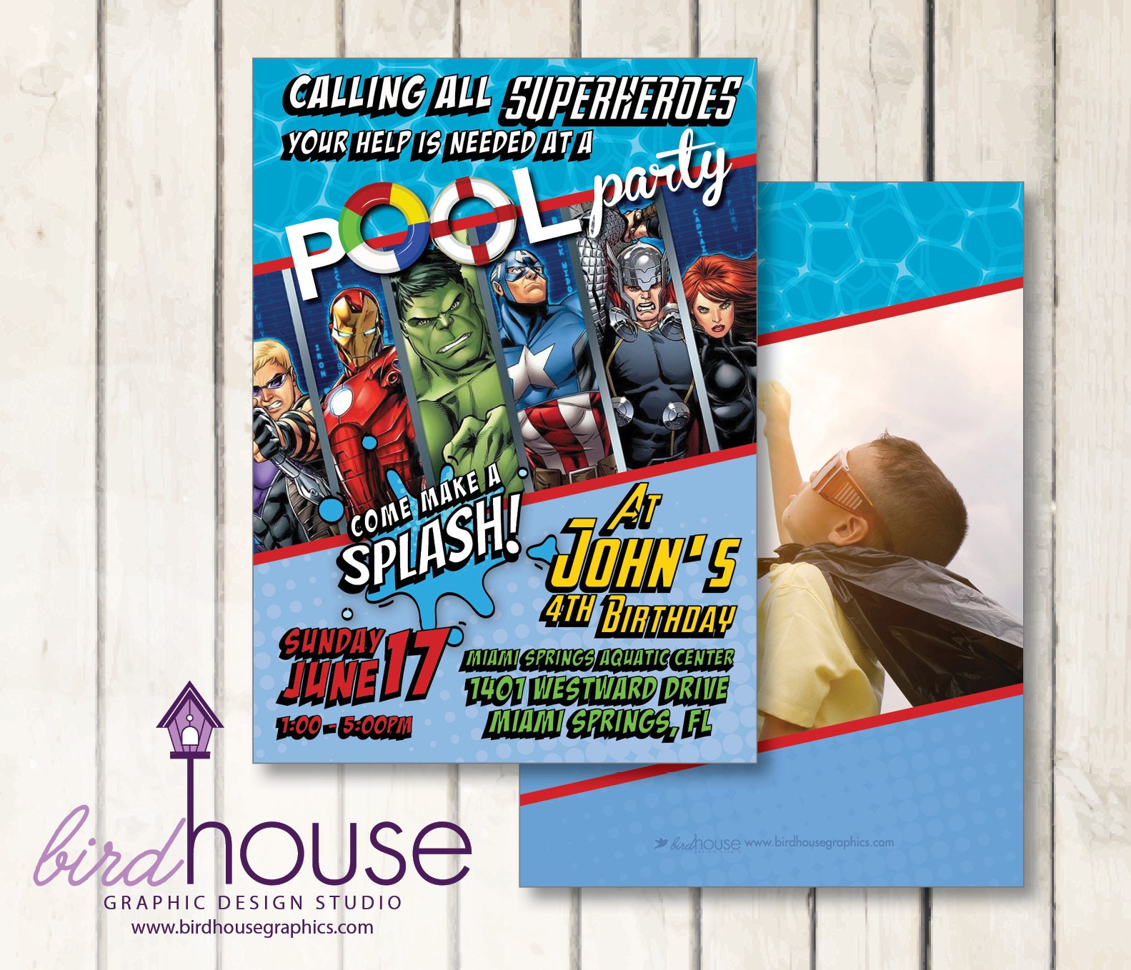 Avengers Pool Party Invitation, Digital Invite for Marvel Birthday Theme, Hulk, Iron Man, Captain America, Thor, Print Ready, Boys Birthday
