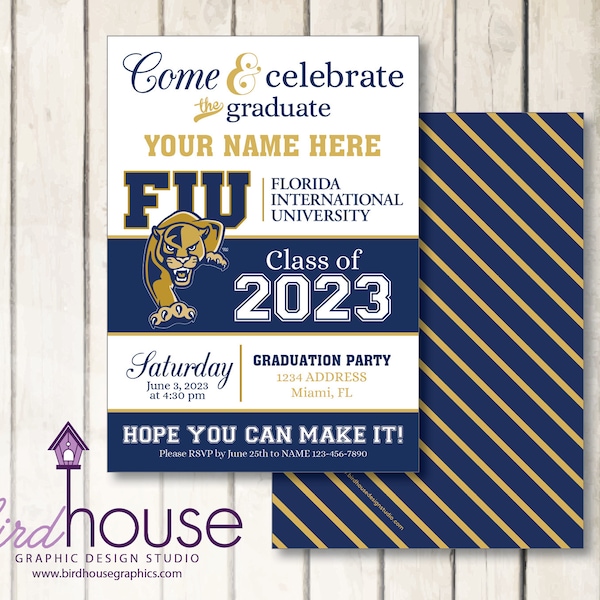 School Graduation Invitation Printable, ANY SCHOOL, Custom Invite University, High School, Digital Print Ready, FIU, um, penn state