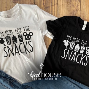 I&#39;m Here for the Disney Snacks Shirt, Cute Mickey Shaped Food Graphic Tee, Ice Cream, Whip, Popcorn, Pretzel, Festical Matching Group Tees