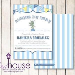 Cirque Circus Baby Shower Invitation or cute First Birthday Theme, Boy or Girl, Pink / Blue, Elephant Invite, Digital and Print Ready Files