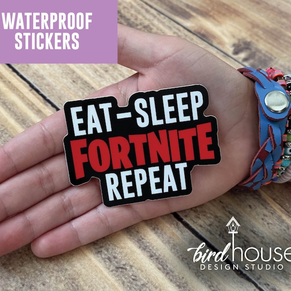 Eat Sleep CUSTOM ANY LOGO Repeat, Waterproof Sticker, Water Bottles, Laptop, video games, birthday gift for gamer, gaming obsessed