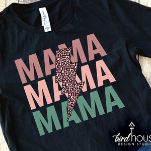 Mama, Retro Lightning Leopard Print Shirt, CUSTOM ANY NAME, Mother&#39;s Day Gift Tee Idea, Graphic Tee, Bella, Sweatshirt