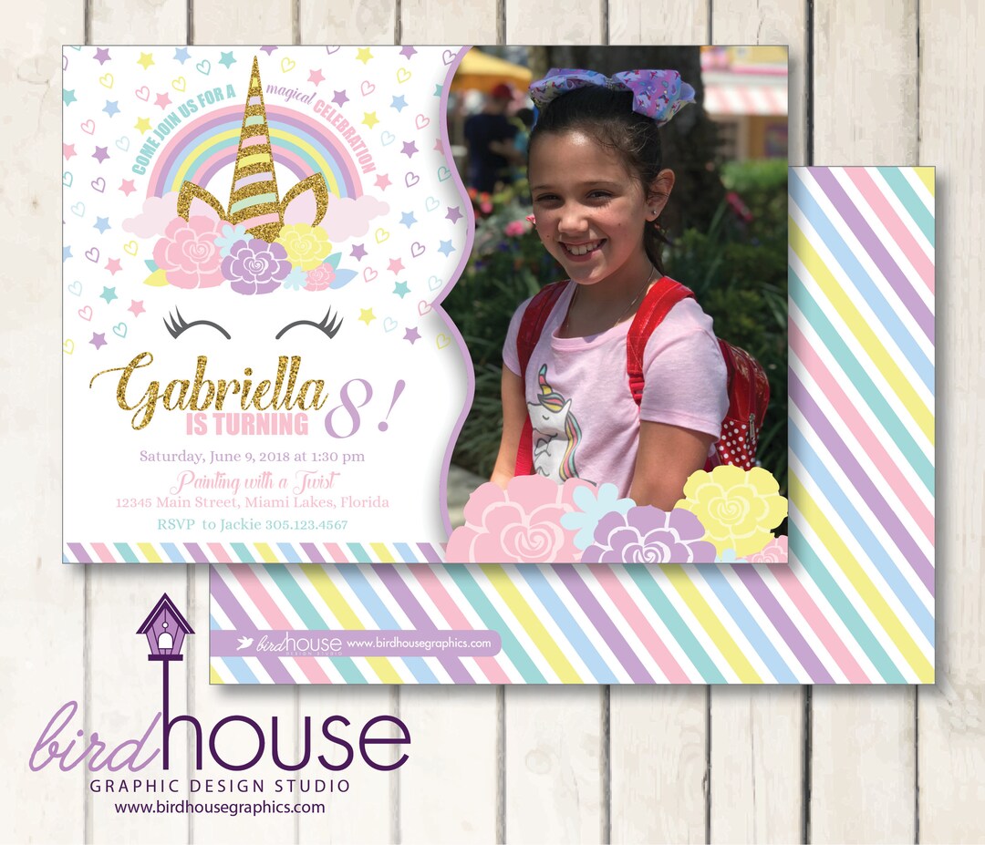 Unicorn Birthday Invitation Photo, Personalized Digital Invite, Cute ...