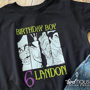 Disney Villains Personalized Birthday Boy Shirt, Men, Hook, Jafar, Hades, Gaston, Any Name or Age, Pick 3 Colors, Custom, Bad Girls