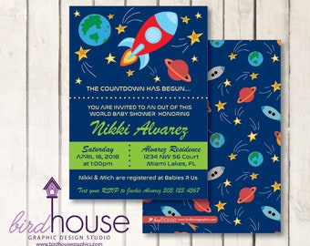 Space Ship Baby Shower Birthday Invitation