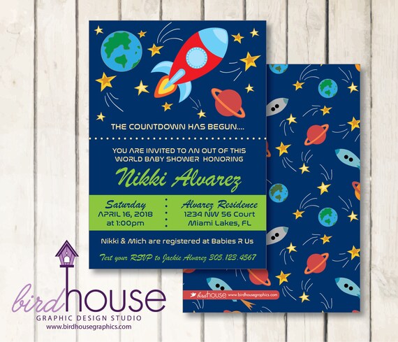 Space Ship Baby Shower Birthday Invitation