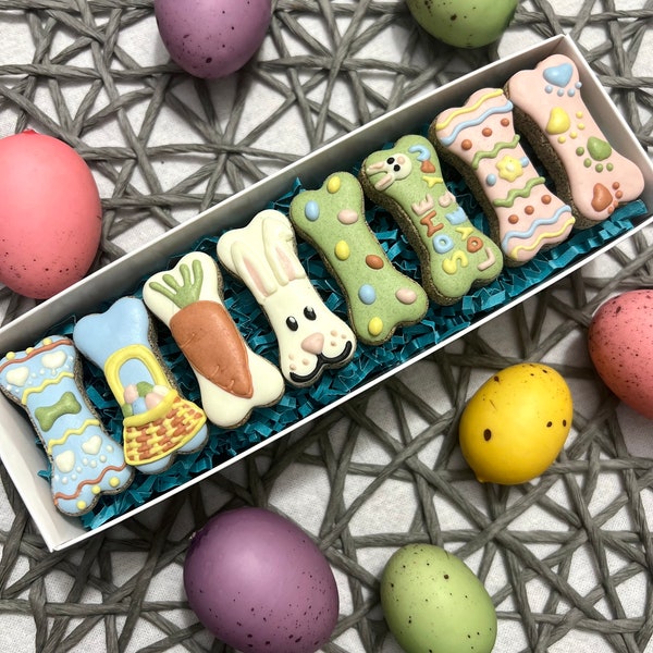 Easter Dog Treats/ I Woof You/ Decorated Dog Bones/ Happy Barkday Box/ All Natural/ Spring Flowers/ Dog Gift/ Eggs/ Thinking of You Treats
