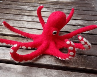 Needle felted red octopus doll