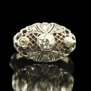Vintage Platinum Diamond Engagement Ring, Natural Diamonds Dress Ring,  Band Size 5 US, J UK, 49 EU, Resizing, Certificate & Layaway
