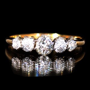 Antique Diamond Engagement Ring, Vintage 5 Stone Old Cut Diamond Ring
