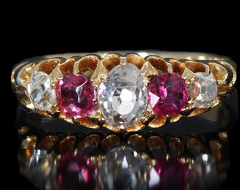 Edwardian 18K Gold Ruby Diamond Ring - Antique Engagement Ring