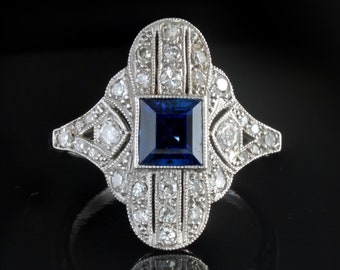 Art Deco Saphir Diamant Platin Ring: 1920er Jahre Vintage