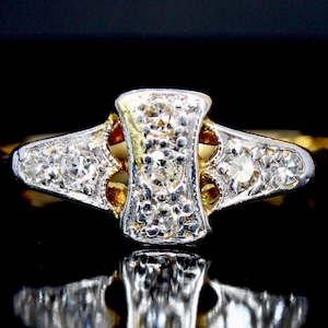 Vintage Diamond Ring 18k White Gold Milligrain Set Seven Diamonds Early 20th Century Engagement Size 7 Resizable