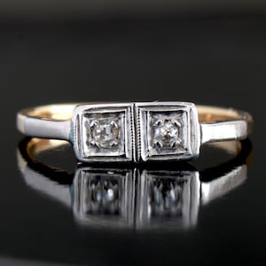 Art Deco Toi et Moi Diamond Ring: 18k Gold & Platinum, Size 7