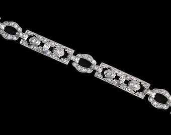 Pulsera de platino y diamantes Art Déco de la década de 1920: tallas rosa y marquesa de 3,1 ct