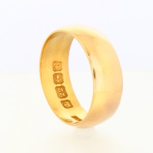 Antique 22K Solid Yellow Gold Wedding Band • Birmingham 1918 Hallmarked • US 4.25/UK I • 6 mm Wide • 4.7 g • Resizing Available