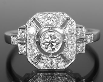 Vintage Art Deco Platinum Diamond Ring, Natural Sparkling 0.7ct Diamonds, Size US 7, UK O, EU  54.5, Resizing, Certificate & Layaway