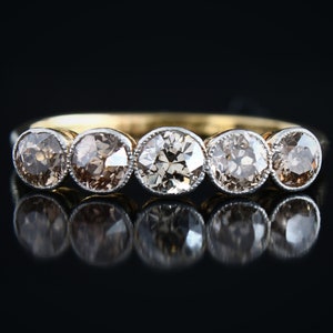 Edwardian Diamond Engagement Ring: 18k Gold Half Eternity Band, Size 6.75