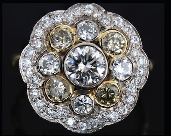 Vintage 1.5ct Diamond Floral Ring: 18k Gold Retro Statement Jewelry
