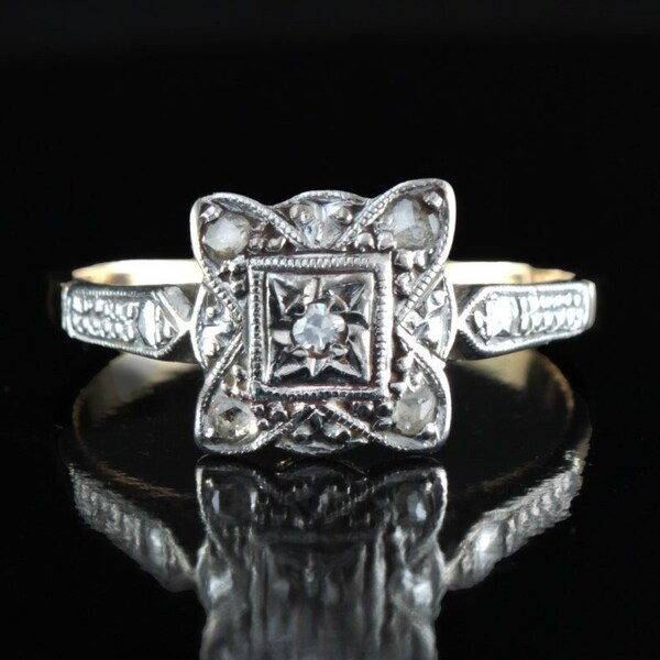 Diamond Engagement Ring 18K Gold & Platinum Antique Edwardian Period Jewelry