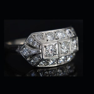 art deco Platinum Diamond Cluster Engagement Ring