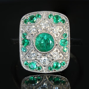 Art deco Emerald Diamond Cluster Ring