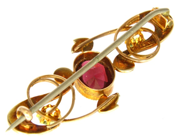 Art Nouveau Rose Gold Brooch with Garnet , Perido… - image 6