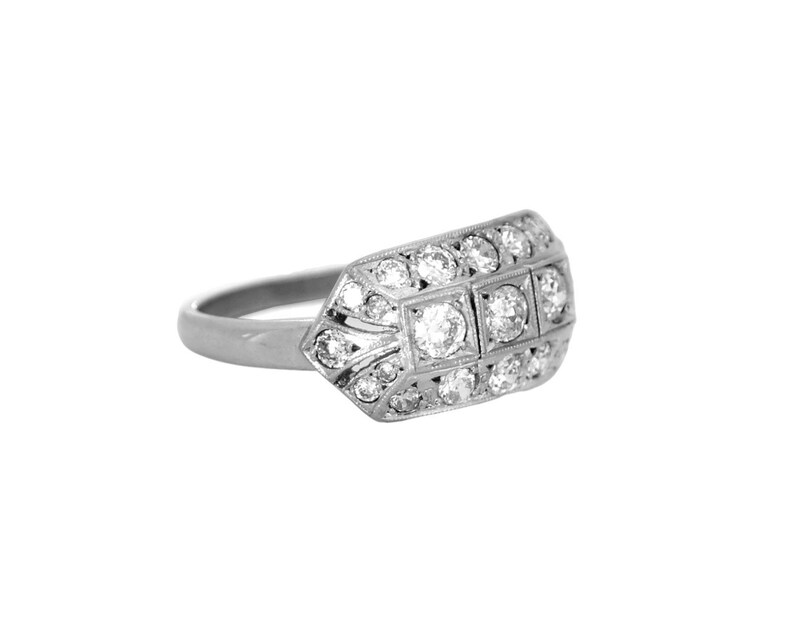 art deco Platinum Diamond Cluster Engagement Ring