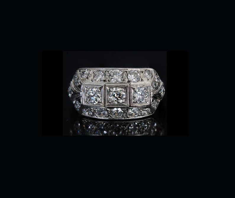 art deco Platinum Diamond Cluster Engagement Ring