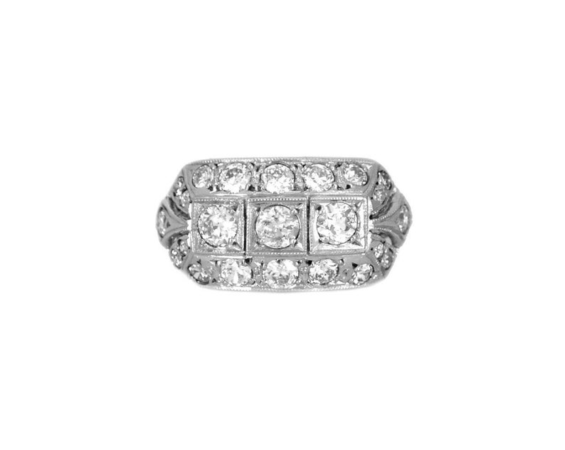 art deco Platinum Diamond Cluster Engagement Ring