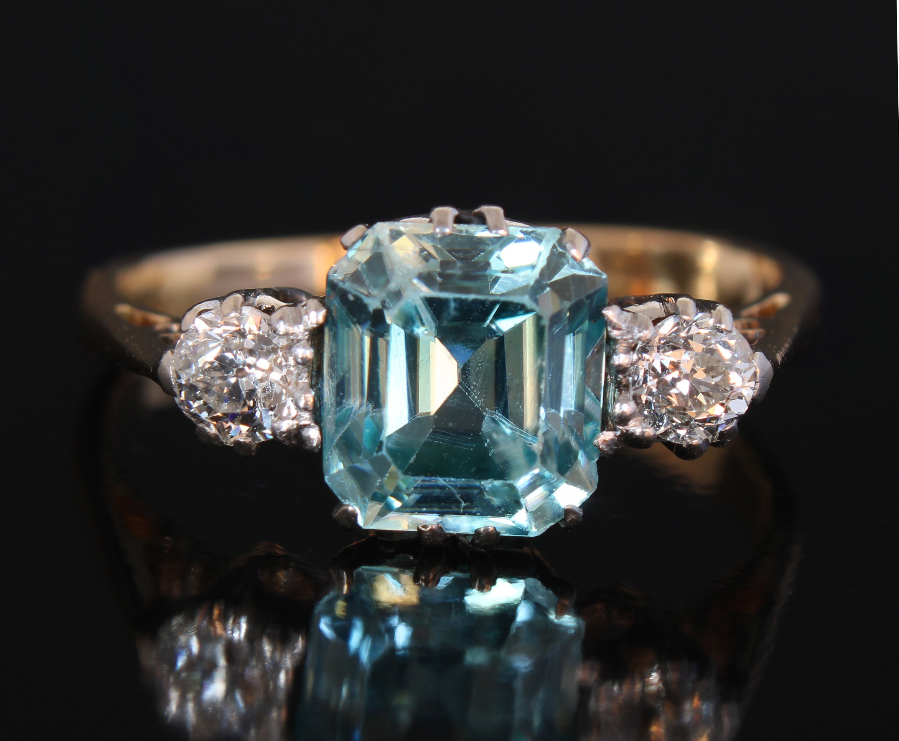 Blue zircon shop and diamond ring