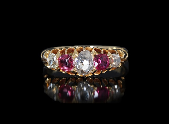 Edwardian 18K Gold Ruby Diamond Ring - Antique En… - image 1