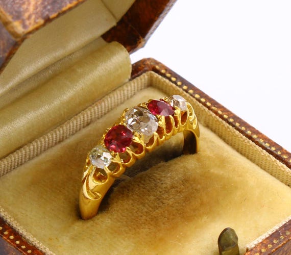 Edwardian 18K Gold Ruby Diamond Ring - Antique En… - image 3