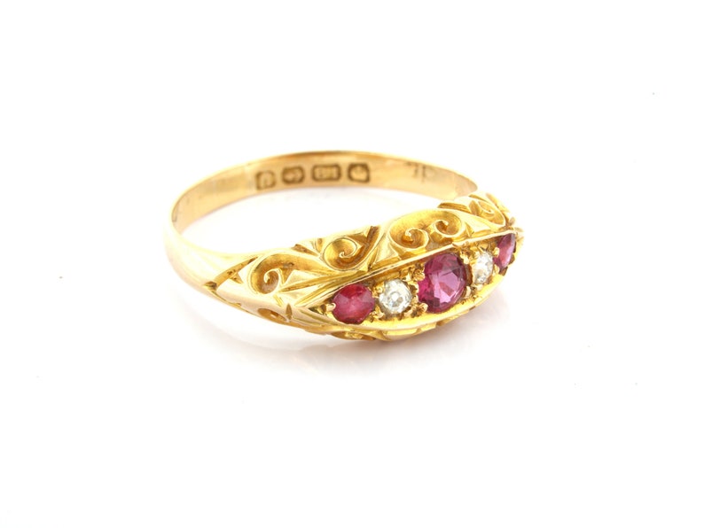 Antique Ruby Diamond Engagement Ring in 18K Yellow Gold Size 8 US, Q UK