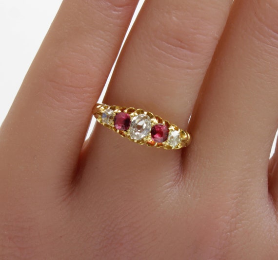 Edwardian 18K Gold Ruby Diamond Ring - Antique En… - image 5