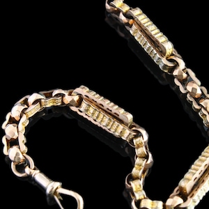 Edwardian 9ct Rose Gold Albert Chain Trombone Link Pocket Watch Chain - 32 cm Trombone Link Pocket Watch Chain, Certificate & Layaway